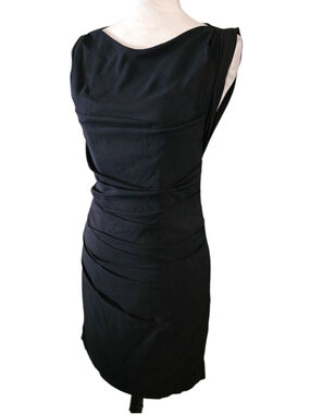 EXPRESS Black Ruched Draped Cowl Neck Mini Sheath Dress Size 0 LBD Full Zip
